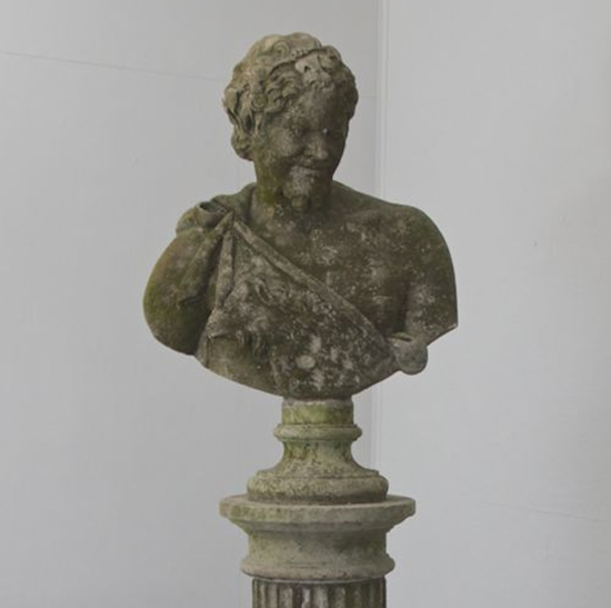 A weathered bust of Bacchus