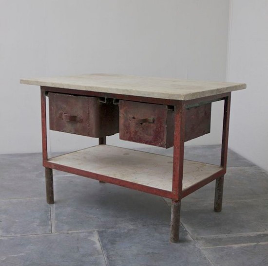 An early C20th iron and marble table
