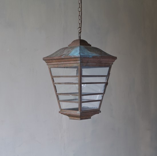 A bold 1930s copper lantern (one of a pair)