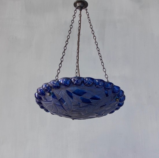 An Art Deco glass dish pendant