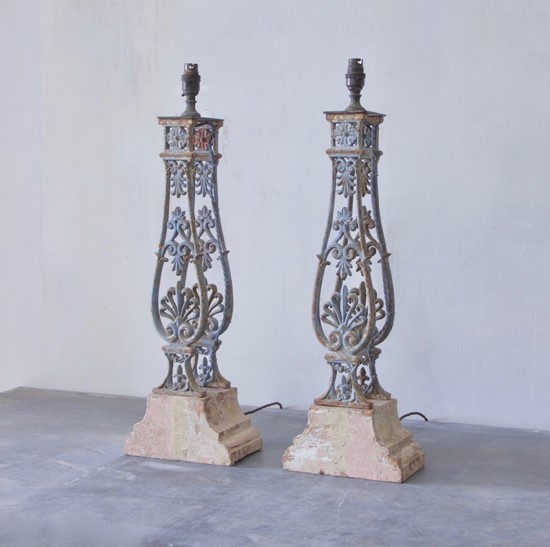 A pair of C19th baluster table lamps