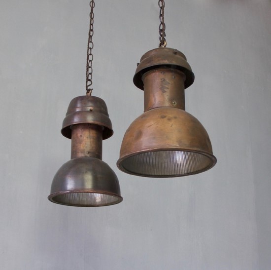 2 similar copper pendant lights