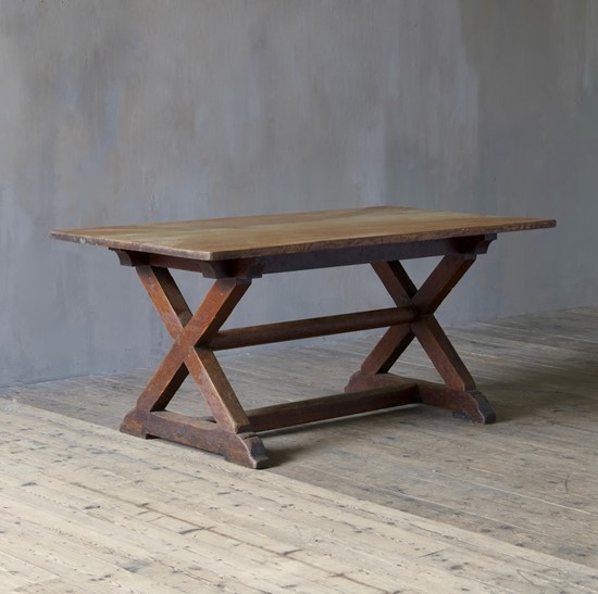 A late 19th century oak refectory table 
